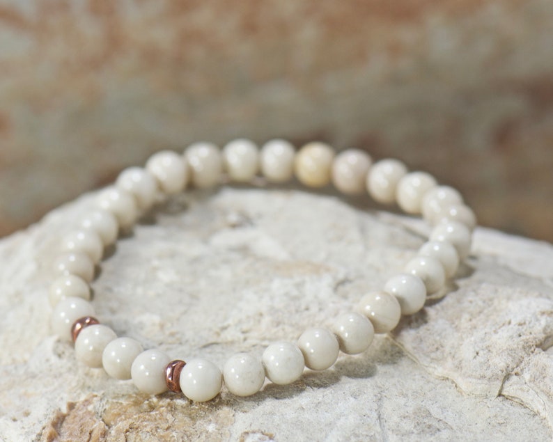 Natural Riverstone 6mm Gemstone Bracelet Simple Mini Stretch Bracelet Minimalist Jewelry Gift for Her or Him Beaded Bracelet image 6