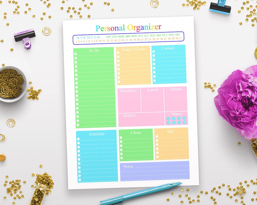 Personal Organizer Daily Planner Printable, Daily Organizer, Agenda