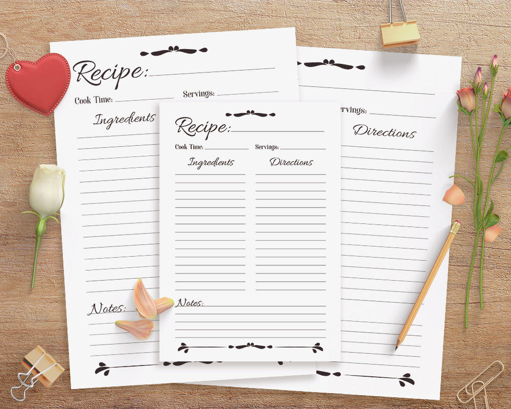 Recipe Sheet Printable Recipe Page Template