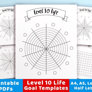 Level 10 Life Printable Bundle, Bujo Journal Level 10 Life Template, Printable Level 10 Life Goals, Level 10 Wheel of Life Printable PDF