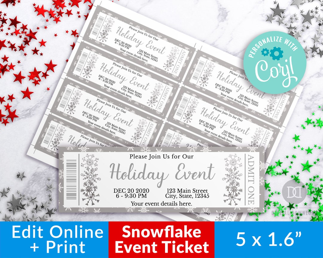 Silver Snowflake Event Ticket Printable, Editable Ticket Template ...