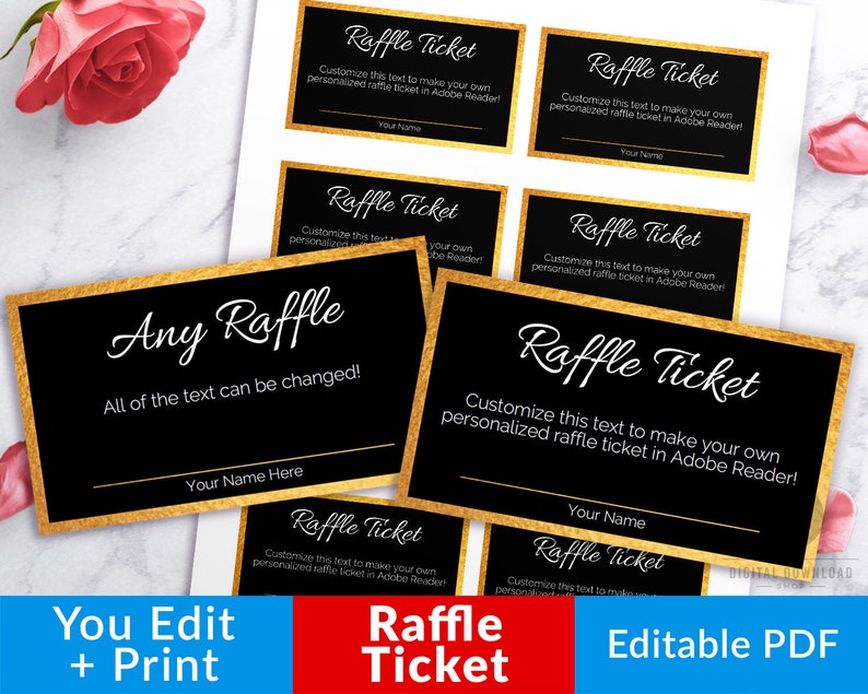 Raffle Ticket Template Editable Printable Gold and Black | Etsy