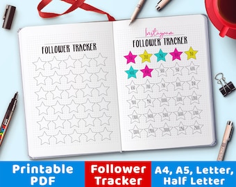 Bujo Journal Follower Growth Tracker Printable, Social Media Planner, Social Media Tracker, Follower Tracker, Instagram Twitter Facebook