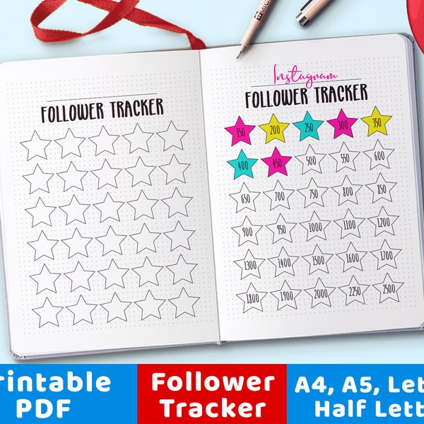 Bujo Journal Follower Growth Tracker Printable, Social Media Planner, Social Media Tracker, Follower Tracker, Instagram Twitter Facebook