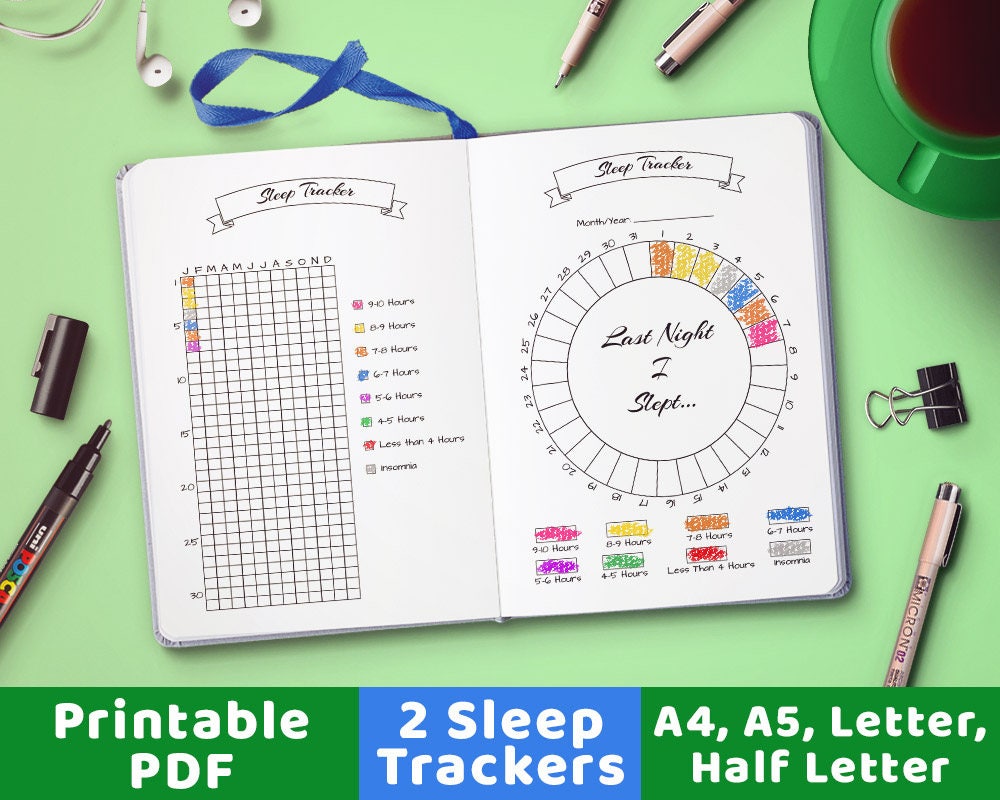 Sleep Log Chart PDF A5 Wellness Planner Health Planner Monthly Sleep Log Sleep Tracker Printable A4 Sleep Journal Habit Tracker