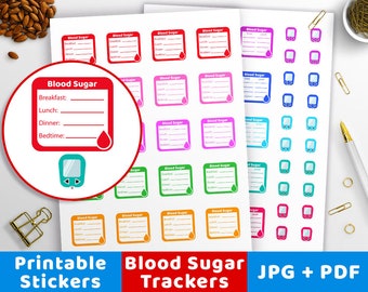 Blood Sugar Tracker Stickers, Glucose Monitor Sticker, Bullet Journal Stickers Afdrukbare Planner Stickers, Diabetes Tracker, Glucose Log