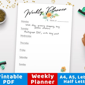 Weekly Planner Printable Watercolor, Weekly Schedule Printable, Undated ...