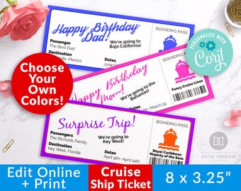 Cruise Ship Ticket Template Printable, Editable Boarding Pass, Custom Cruise Ticket, Fake Pass Printable, Surprise Trip Ticket Boat Vacation