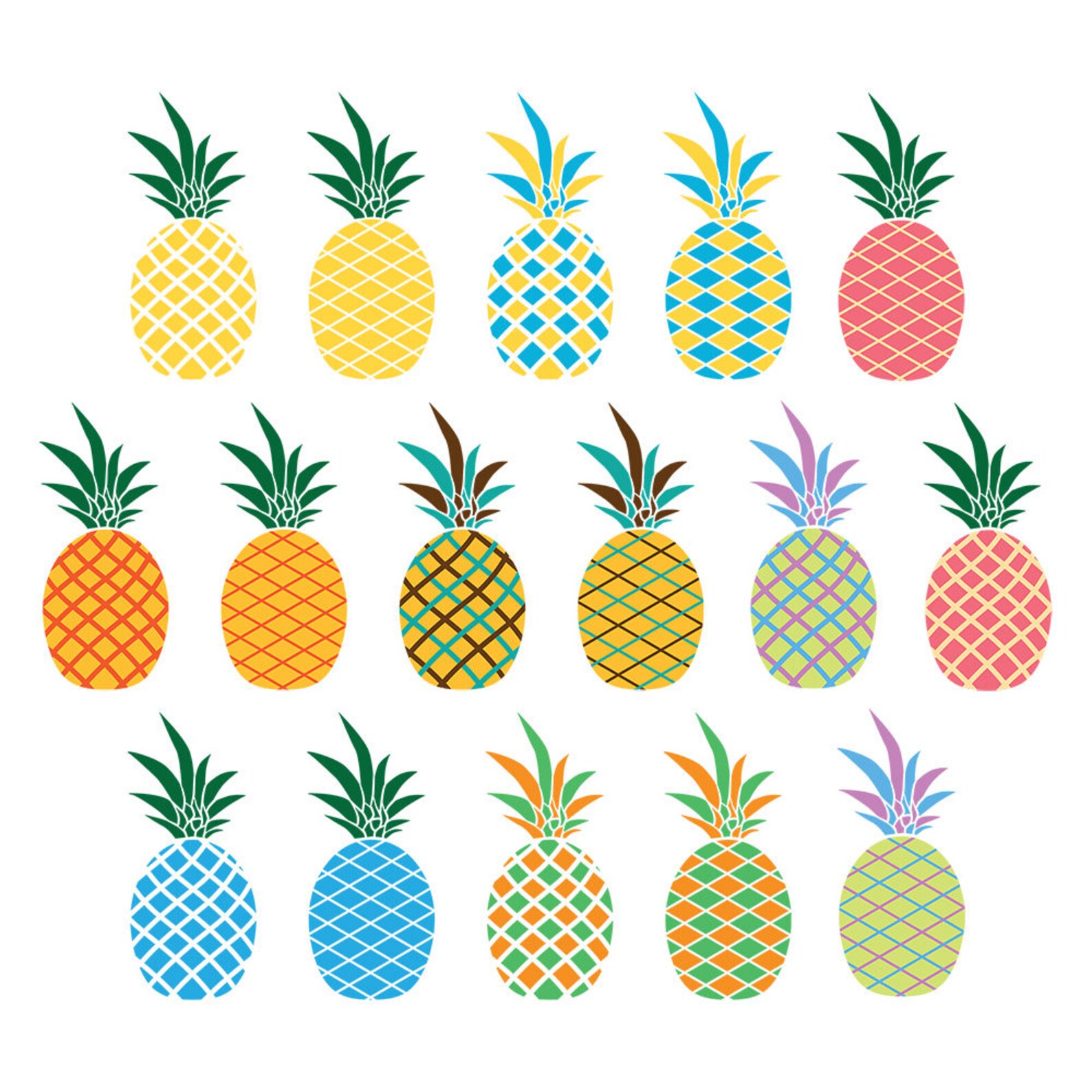 16 Pineapples Clipart Pineapple Graphics Summer Clipart Set Etsy