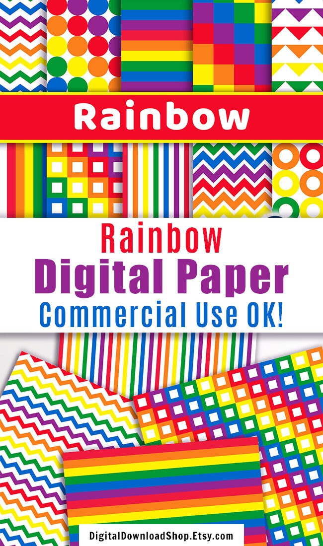 Rainbow Digital Papers Rainbow Patterns Seamless Birthday - Etsy Ireland