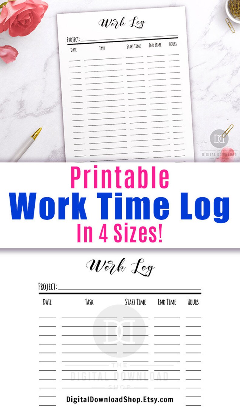 Work Log Printable Work Time Log Work Day Organizer Work Etsy
