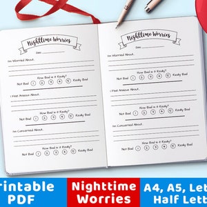 Preoccupazioni notturne Ansia Bujo Journal Stampabile, Foglio di lavoro preoccupato, Cartella di lavoro preoccupata, Diario preoccupato, Diario ansia, Inserti Bujo Planner
