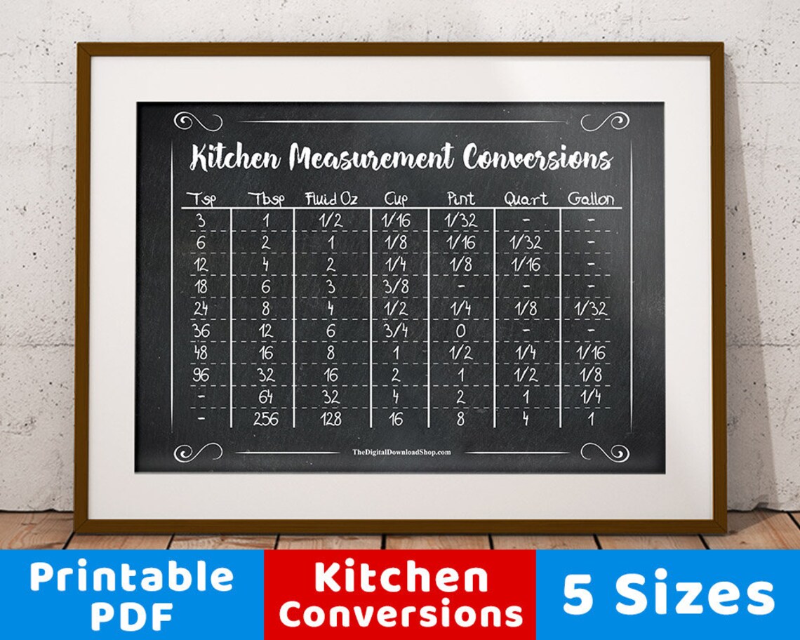 Chalkboard Kitchen Conversions Chart Printable Kitchen Etsy