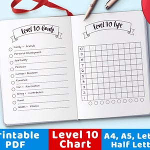 Bujo Journal Level 10 Life Printable Chart, Printable Level 10 Life Goals, Level 10 Wheel of Life Printable, Goal Chart Template PDF
