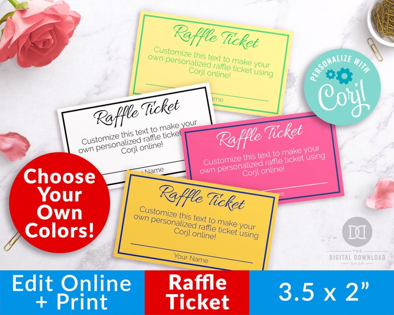 raffle ticket editable template choose your own colors etsy