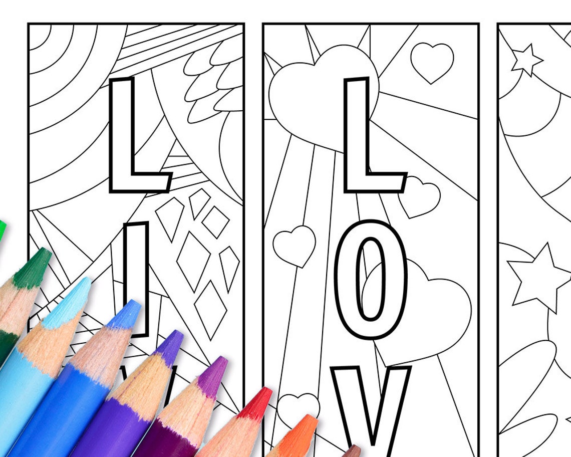 Live Love... Bookmarks to Color Printable Coloring Page - Etsy