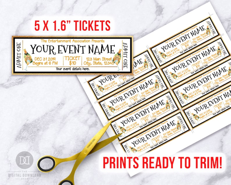 New Year's Eve Event Ticket Template Printable New Etsy