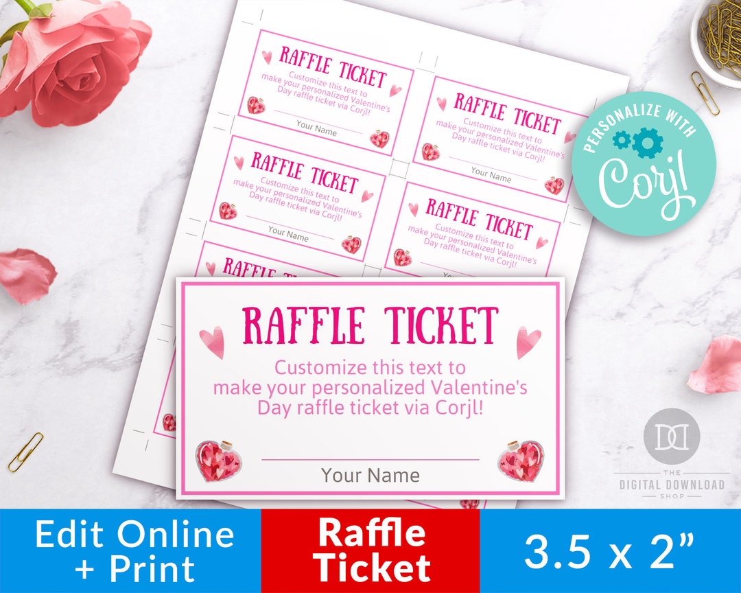 Valentine's Raffle Ticket Template, Printable Valentine's Day Raffle ...