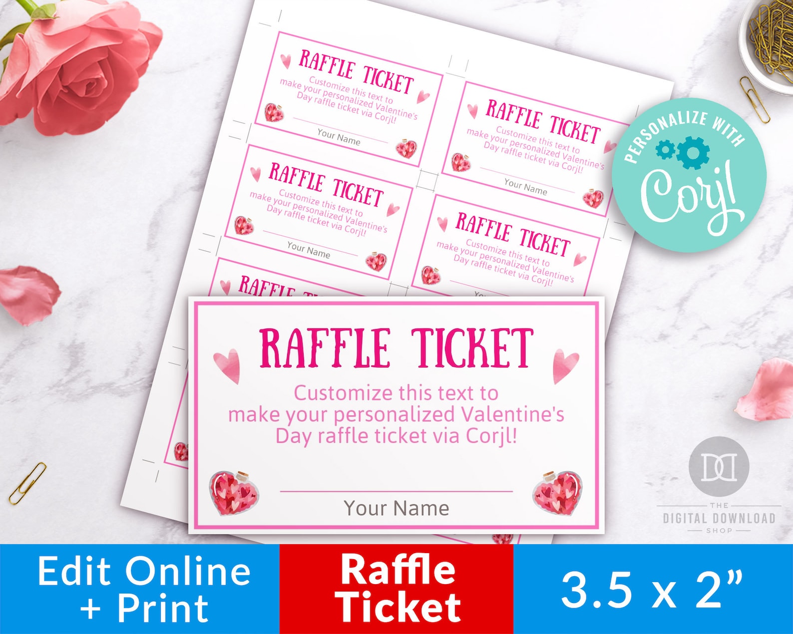 Valentine's Raffle Ticket Template Printable 1 - изображение.