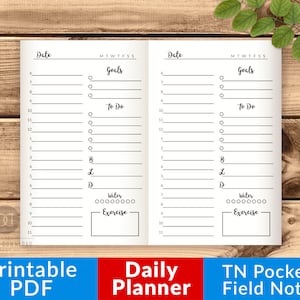 TN Pocket Daily Planner, TN Field Notes Travelers Notebook Inserts Printable, Undated Daily Schedule Printable, Day Per Page, Planner PDF