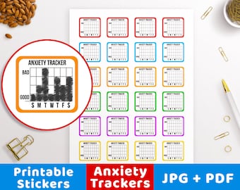 Anxiety Tracker Stickers, Mood Tracker, Bullet Journal Stickers Printable Planner Stickers, Self Care Stickers, Anxiety Stickers, Health