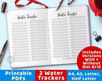 2 Water Tracker Printables, Bujo Journal Hydrate Tracker, Hydration Monthly Tracker, Water Reminder, Wellness Planner Printable, Fitness