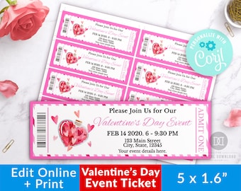 Valentine's Day Event Ticket Printable Template- Love Potion, Editable Valentine's Party Invitation, Fake Concert Ticket, Invite Ticket