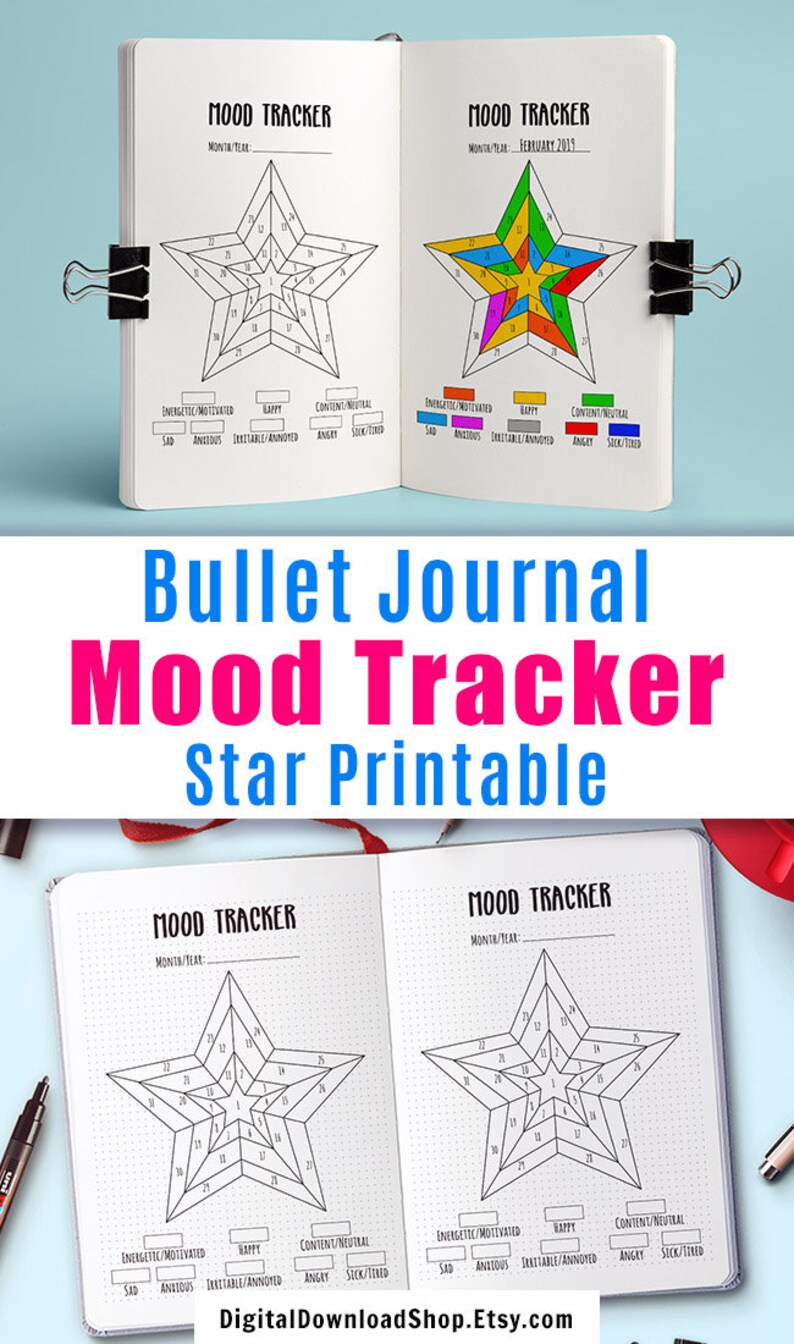Star Bujo Journal Mood Tracker Printable, Anxiety Tracker Printable ...