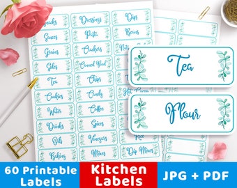 Printable Kitchen Labels, Watercolor Rectangle Label Printables, Pantry Labels, Kitchen Organization, Food Label Stickers, Avery Labels PDF