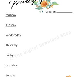 Weekly Planner Printable Watercolor, Weekly Schedule Printable, Undated ...