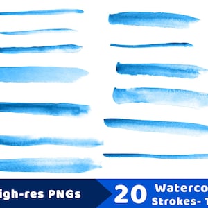 20 Blue Watercolor Brush Strokes Clipart- Thin, Paint Strokes, Hand Painted Clipart, Watercolor Clipart, Watercolour Clipart, Logo Clipart