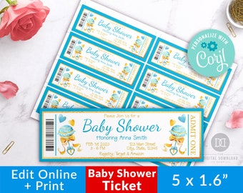 Boy Baby Shower Invite Ticket Template, Printable Blue and Gold Baby Sprinkle Invitation, Editable Baby Shower Invitation, Rattle Tickets
