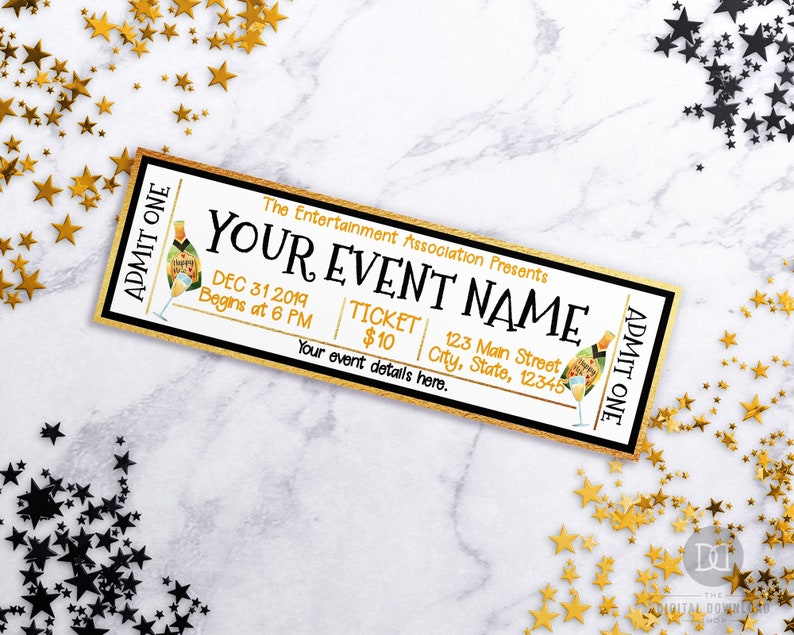 New Year's Eve Event Ticket Template Printable New Etsy
