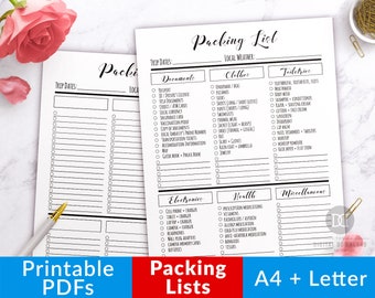 Packing List Printable, Packing List Template, Travel Planner Printable, Vacation Planner, Holiday Planner, Trip Checklist, Trip List PDF