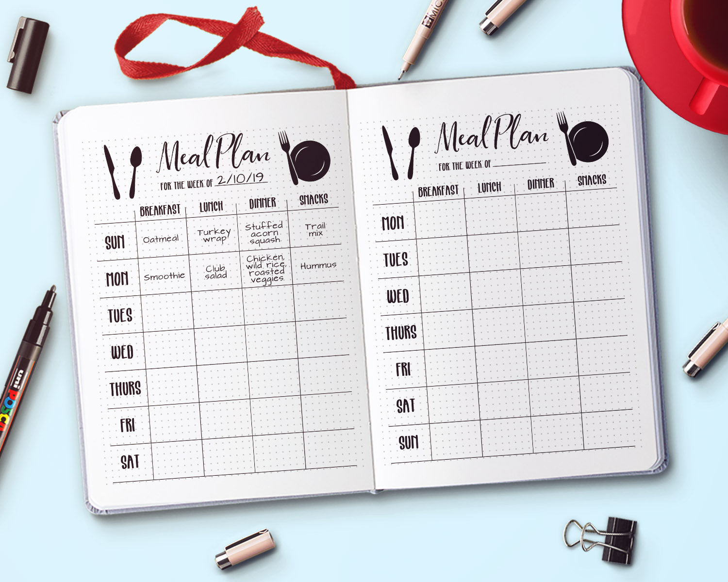 Planificador de menú semanal imprimible Bullet Journal Plan - Etsy México