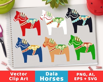 Dala Horse Clipart, Horse Clipart, Scandinavian Clipart, Swedish Clipart, Christmas Clipart, Horse Cut Files, Horse SVG, Commercial Use PNGs