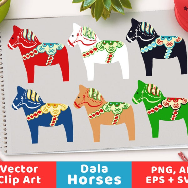 Dala Horse Clipart, Horse Clipart, Scandinavian Clipart, Swedish Clipart, Christmas Clipart, Horse Cut Files, Horse SVG, Commercial Use PNGs