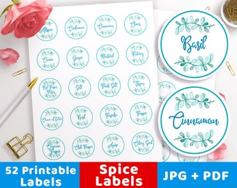 Printable Spice Labels, 1.5" Watercolor Spice Jar Label Printables, Spice Organization, Kitchen Labels, Round Circle Sticker Avery Label PDF
