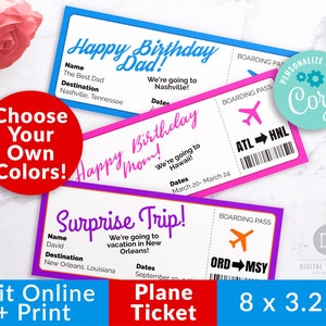 Plane Ticket Printable, Editable Boarding Pass Template, Surprise Trip Ticket, Fake Pass Printable, Custom Flight Ticket, Surprise Vacation