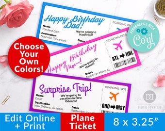 Plane Ticket Printable, Editable Boarding Pass Template, Surprise Trip Ticket, Fake Pass Printable, Custom Flight Ticket, Surprise Vacation