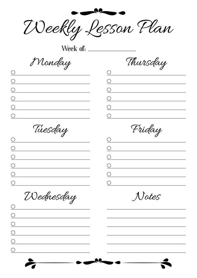weekly lesson plan printable teacher planner lesson plan etsy