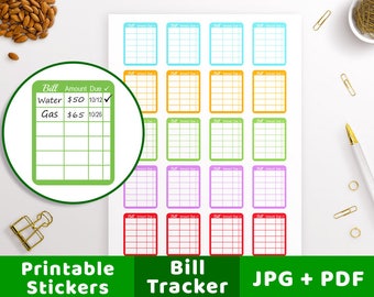 Bill Tracker Planner Stickers, Bullet Journal Stickers Afdrukbare Planner Stickers, Bill Pay Stickers, Maandelijks Bill Due Schedule, Financieel