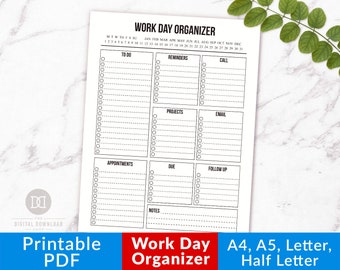 Work Day Planner Printable- Minimalist, Work Day Organizer, Daily Work Planner, Day Planner, Productivity Planner, Business Daily Schedule