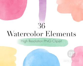 Watercolor Clipart, Watercolor Elements Clipart, Watercolor Shapes, Watercolor Blobs, Watercolor Circles, Watercolor Splashes PNG Graphics