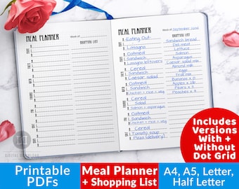 Meal Planner Printable, Bullet Journal Menu Planner, Shopping List Printable, Grocery List Printable, Food Planner, Weekly Meal Organizer