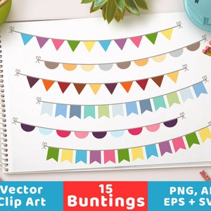 Bunting Clipart, Bunting Banner Clipart, Bunting Flag Clipart, Bunting Triangle, Bunting Half Circle, Garland Clipart, Bunting SVG, Birthday