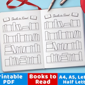 Seguimiento de lectura de Bullet Journal imprimible, Planificador de libros para leer, Seguimiento de libros, Lista de libros, Registro de lectura, Planificador imprimible Bujo Insertar archivos PDF
