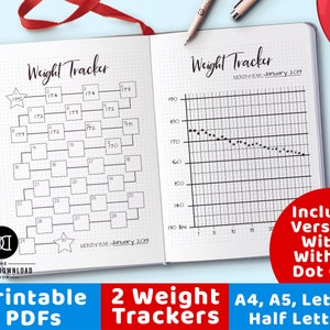 2 Gewicht Tracker Printables, Bujo Journal Gewichtsverlies Tracker Afdrukbaar, Gewichtsverlies Planner, Body Progress Tracker, Fitness Planner PDF's
