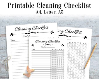 Cleaning Checklist Printable, Printable Daily Cleaning Schedule, Chore Chart Printable, Cleaning Planner, Cleaning Tracker, A4, Letter, A5