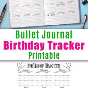 Bujo Journal Birthday Tracker Printable, Bujo Birthday Log Insert ...